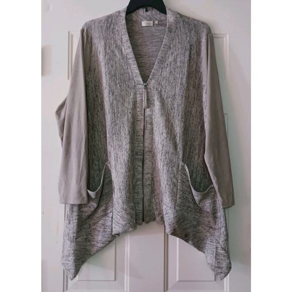 LOGO Lori Goldstein Lightweight Sweater Women 1X Full Zip Gray Heather EUC - Picture 1 of 10